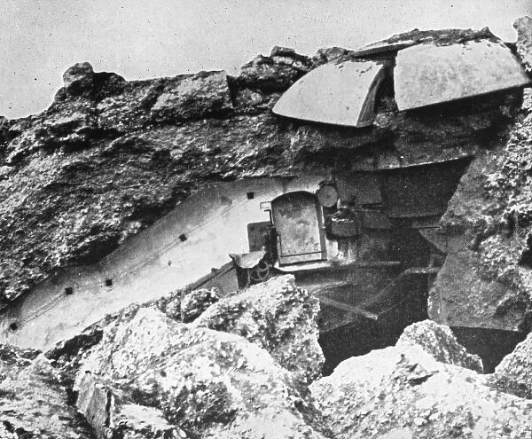 German mortar damage to fort, Liege, Belgium, WW1