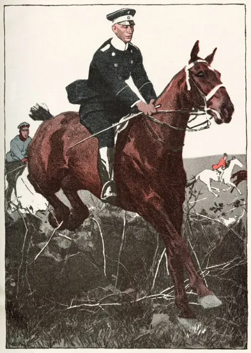 Framed Print : German officer joins the chase. Date: 1910