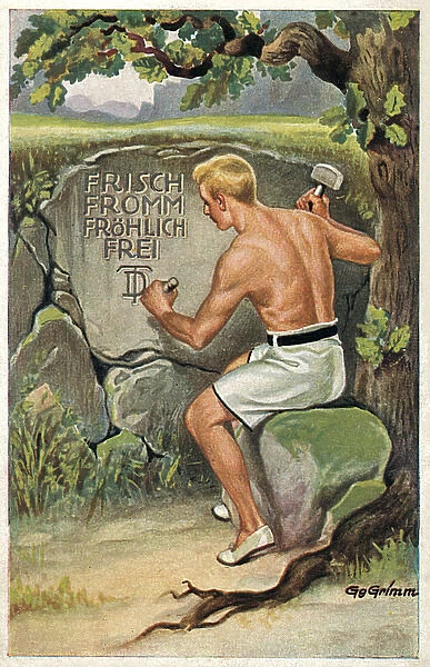 German postcard with stone inscription