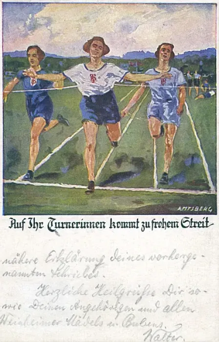 Framed Print : German postcard, women athletes in a race Framed Print : German postcard, women athletes in a race