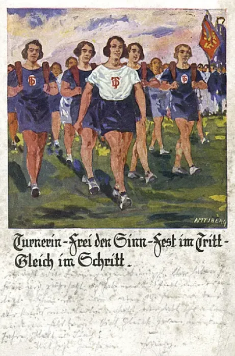 Framed Print : German postcard, women athletes walking Framed Print : German postcard, women athletes walking