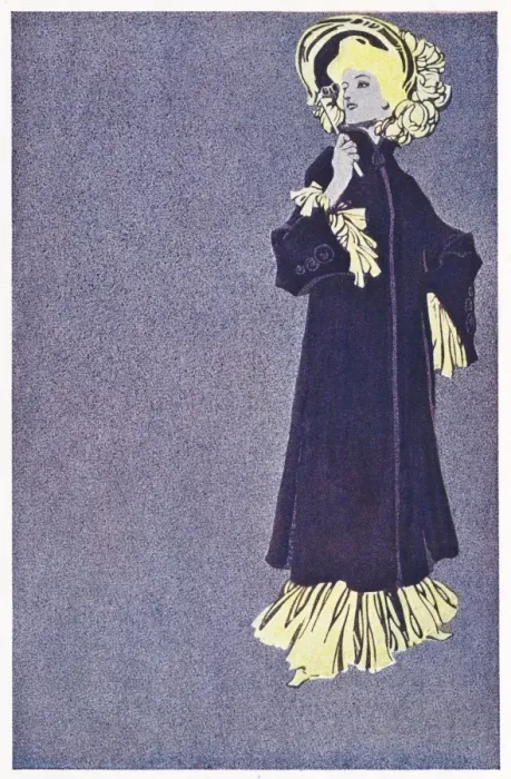 Framed Print : German poster design, elegant woman in purple coat Framed Print : German poster design, elegant woman in purple coat