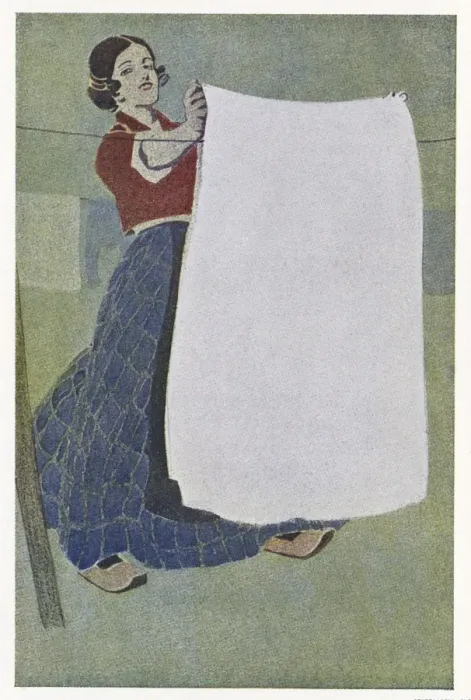 Framed Print : German poster design, woman hanging out washing Framed Print : German poster design, woman hanging out washing