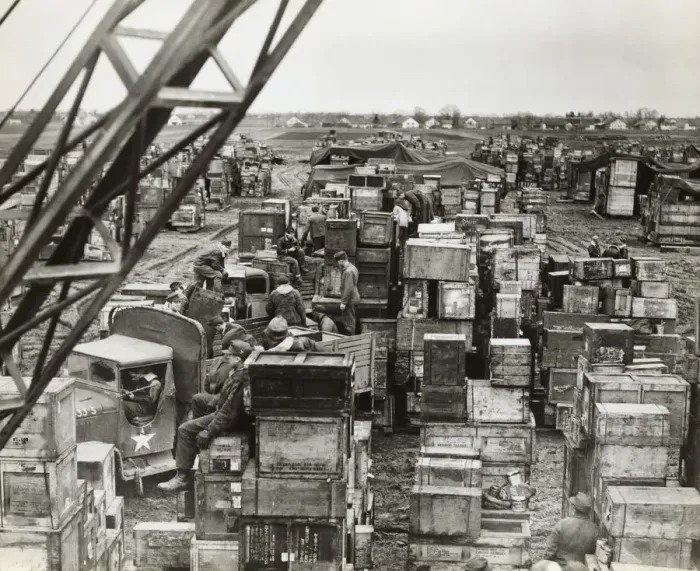 Framed Print : German Prisoners of War Unload Wooden Crates in the Open? Framed Print : German Prisoners of War Unload Wooden Crates in the Open?