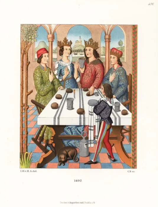 Framed Print : A German royal couple sits at a table, 1492 Framed Print : A German royal couple sits at a table, 1492