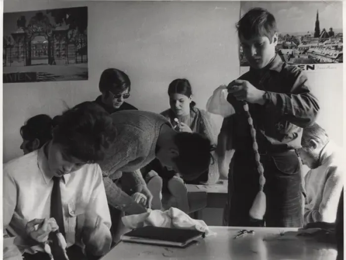 Framed Print : German scouts (girls and boys) doing crafts Framed Print : German scouts (girls and boys) doing crafts