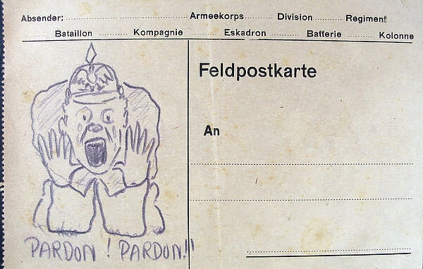 German soldier saying PARDON ! - German Field Postcard