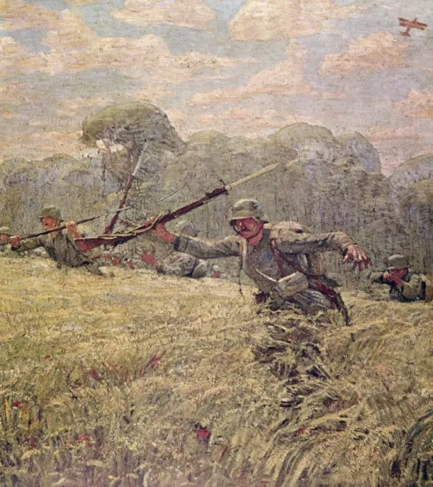 Framed Print : German soldiers advancing through cornfield, WW1 Framed Print : German soldiers advancing through cornfield, WW1