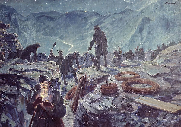 German soldiers digging a trench, WW1