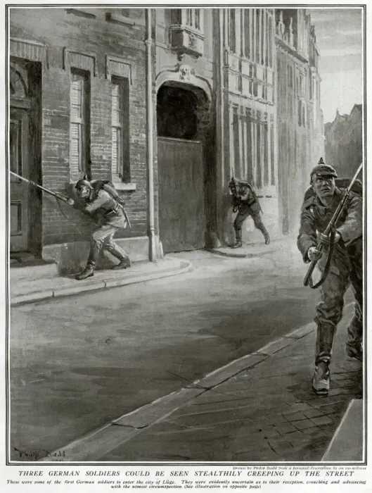 Framed Print : German soldiers entering Liege, Belgium, 1914 Framed Print : German soldiers entering Liege, Belgium, 1914