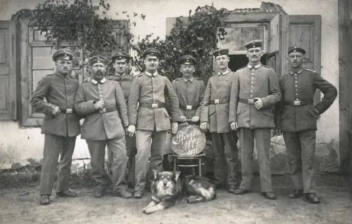 Framed Print : German soldiers on Whitsun postcard, WW1 Framed Print : German soldiers on Whitsun postcard, WW1
