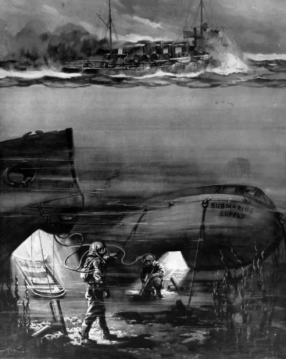 Framed Print : German submarines getting supplies Framed Print : German submarines getting supplies