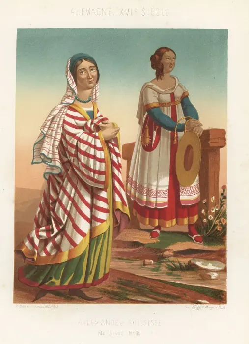 Framed Print : German and Swiss women's costumes, 16th century Framed Print : German and Swiss women's costumes, 16th century