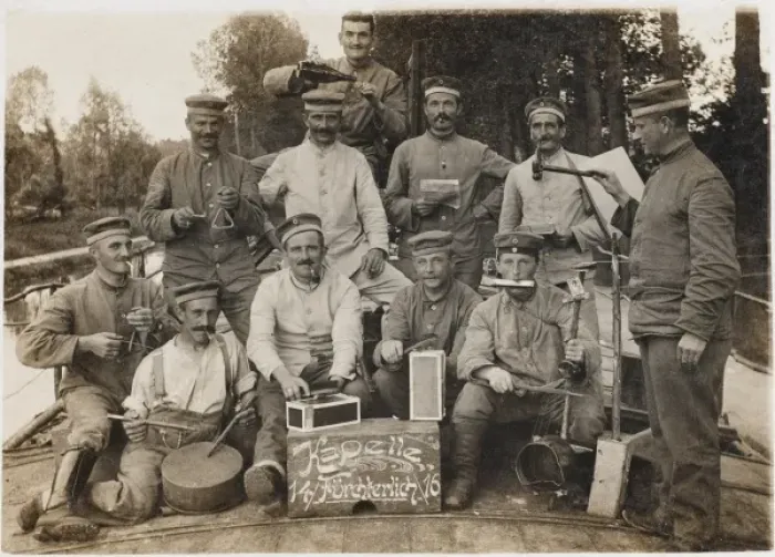 Framed Print : German troops with homemade instruments