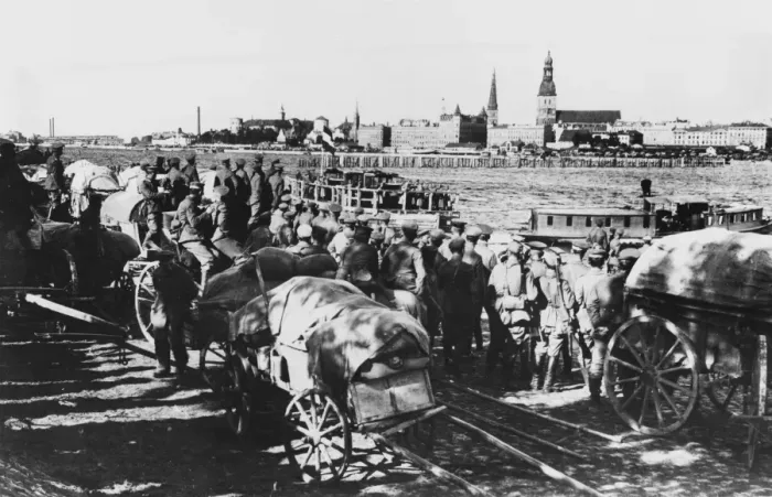 Framed Print : German troops by the River Dvina Framed Print : German troops by the River Dvina