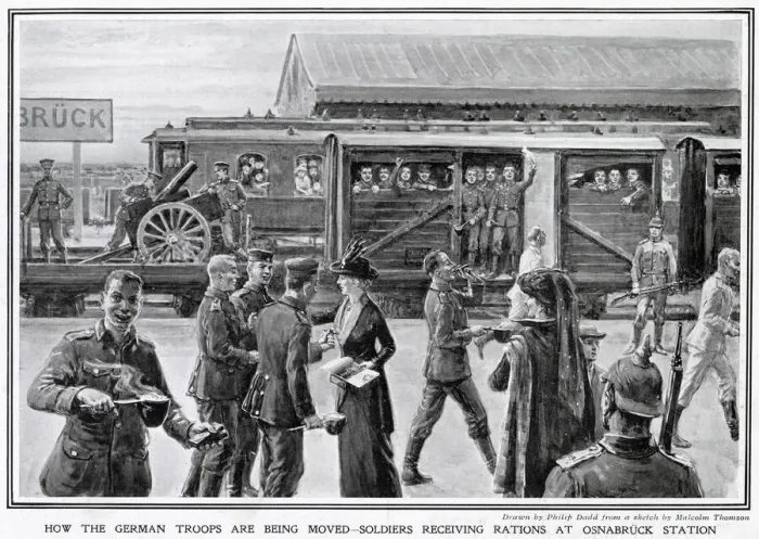 Framed Print : German troops being transported in short luggage vans from which boards had been broken Framed Print : German troops being transported in short luggage vans from which boards had been broken