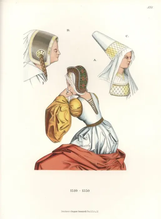 Framed Print : German womens headdresses, 1510-1550 Framed Print : German womens headdresses, 1510-1550
