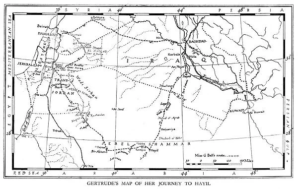Gertrude Bells map of her journey to Hayil