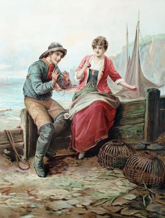 Framed Print : Getting Entangled - young fisherman wooing his love Framed Print : Getting Entangled - young fisherman wooing his love