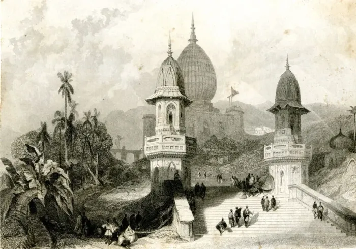 Framed Print : Ghat and Temple at Gokul, India Framed Print : Ghat and Temple at Gokul, India