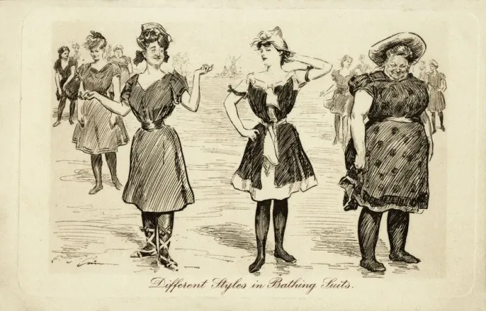Framed Print : Gibson - different styles in bathing suits - 1900s Framed Print : Gibson - different styles in bathing suits - 1900s