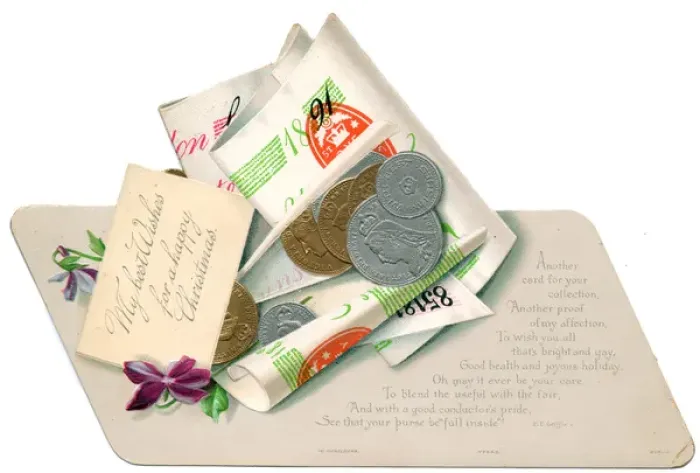 Framed Print : Gift of money on a cutout Christmas card Framed Print : Gift of money on a cutout Christmas card