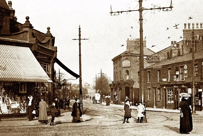 Framed Print : Gilda Brook Road, Eccles, early 1900s Framed Print : Gilda Brook Road, Eccles, early 1900s