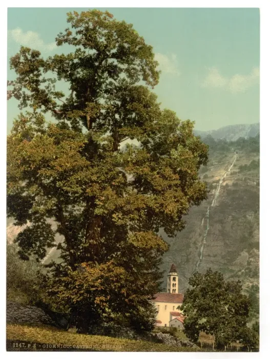 Framed Print : Giornico, church and waterfall, St. Gotthard Railway, Switze Framed Print : Giornico, church and waterfall, St. Gotthard Railway, Switze