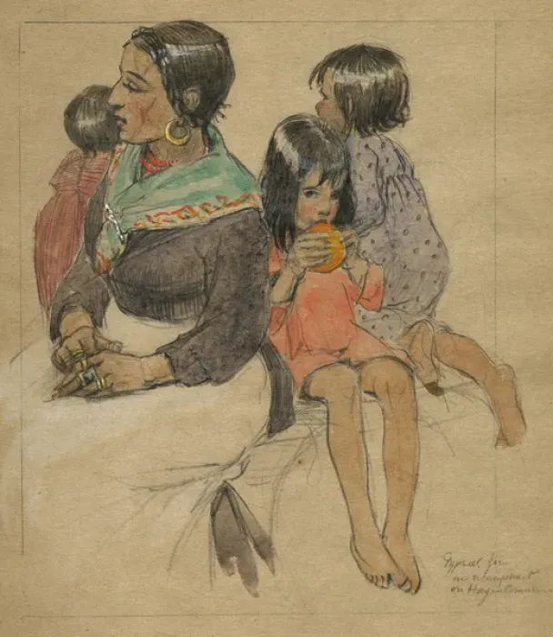 Framed Print : Gipsy woman with children by Muriel Dawson Framed Print : Gipsy woman with children by Muriel Dawson