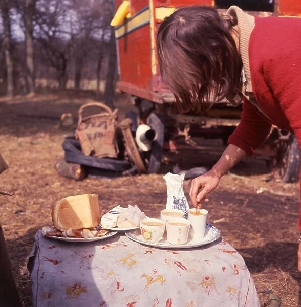 Gipsy woman making tea, Charlwood, Surrey