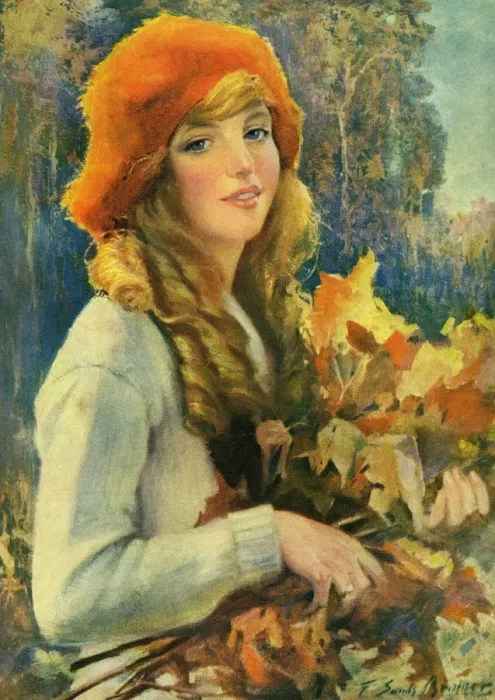 Framed Print : Girl with autumn leaves by Sands Brunner Framed Print : Girl with autumn leaves by Sands Brunner