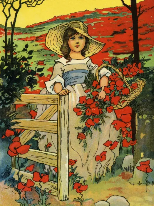 Framed Print : Girl with a basket of flowers Framed Print : Girl with a basket of flowers
