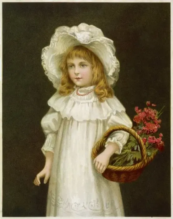 Framed Print : Girl with Basket / Flowers Framed Print : Girl with Basket / Flowers