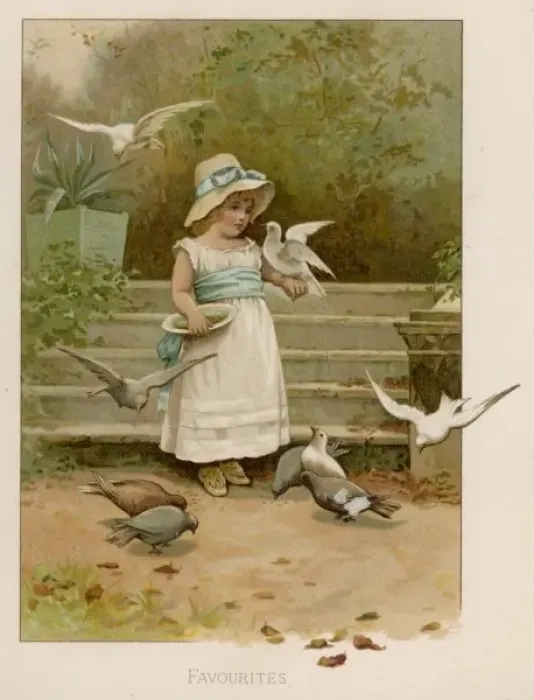 Framed Print : Girl with Birds C1885 Framed Print : Girl with Birds C1885