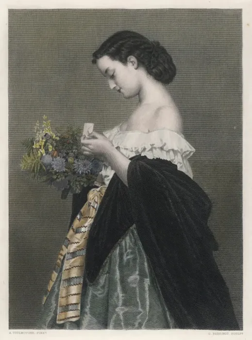 Framed Print : Girl & Bouquet 1850 Framed Print : Girl & Bouquet 1850