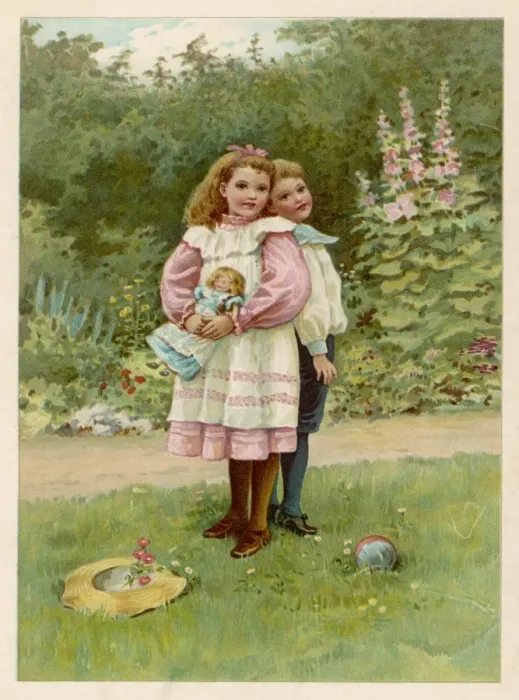 Framed Print : Girl  /  Boy  /  Doll  /  Garden 19C