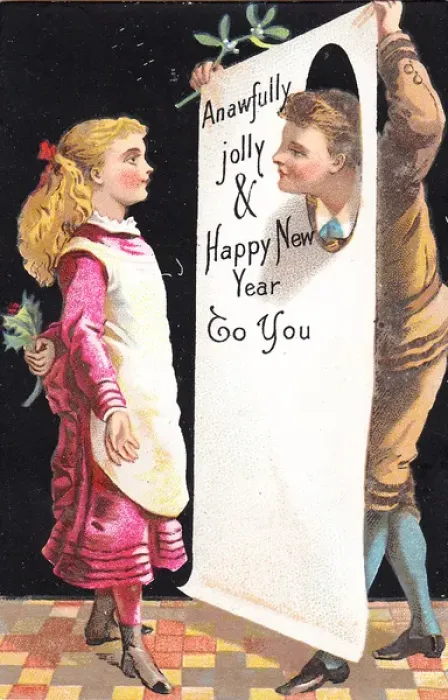 Framed Print : Girl and boy on a New Year card Framed Print : Girl and boy on a New Year card