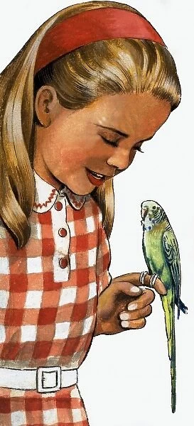 Girl with budgerigar