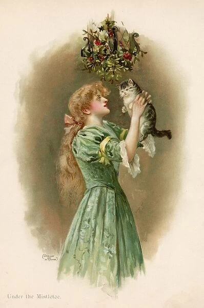 Girl, Cat, Mistletoe