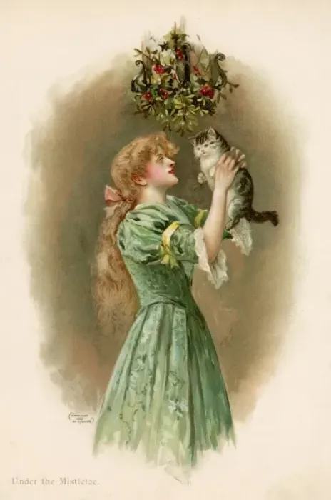 Framed Print : Girl, Cat, Mistletoe Framed Print : Girl, Cat, Mistletoe