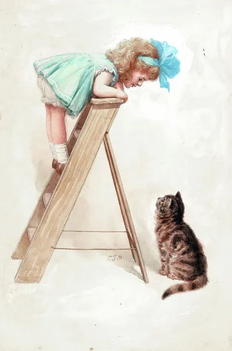 Framed Print : Girl climbing stairs with toys Framed Print : Girl climbing stairs with toys