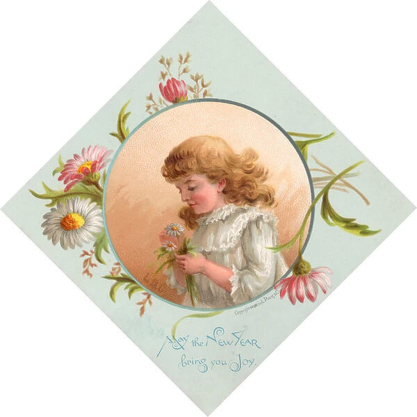 Girl with daisies on a New Year card