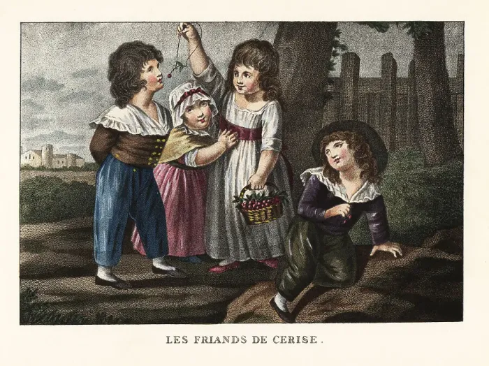 Framed Print : A girl dangles a cherry in front of a boy Framed Print : A girl dangles a cherry in front of a boy