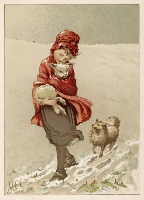 Framed Print : GIRL / DOG RESCUE LAMB 19C Framed Print : GIRL / DOG RESCUE LAMB 19C