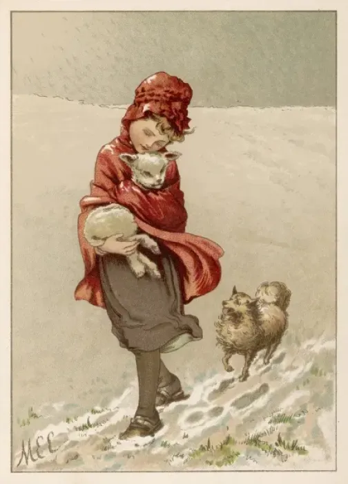 Framed Print : Girl / Dog Rescue Lamb 19C Framed Print : Girl / Dog Rescue Lamb 19C