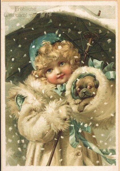 Girl with Dog in Snow