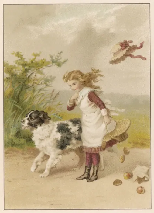 Framed Print : Girl & Dog / Windy Day Framed Print : Girl & Dog / Windy Day