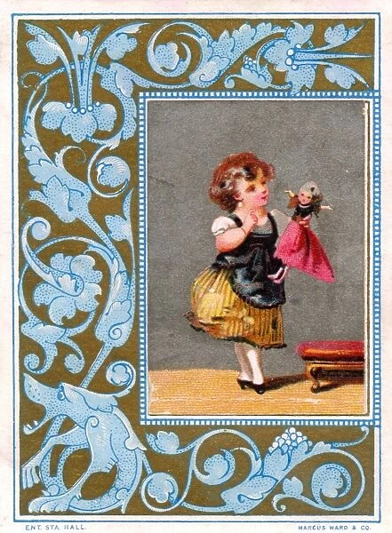 Girl and doll on a greetings card