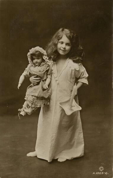 Girl & Doll Off to Bed