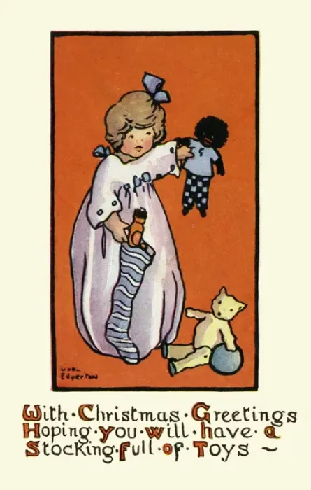 Framed Print : Girl with dolls & Xmas stocking Framed Print : Girl with dolls & Xmas stocking